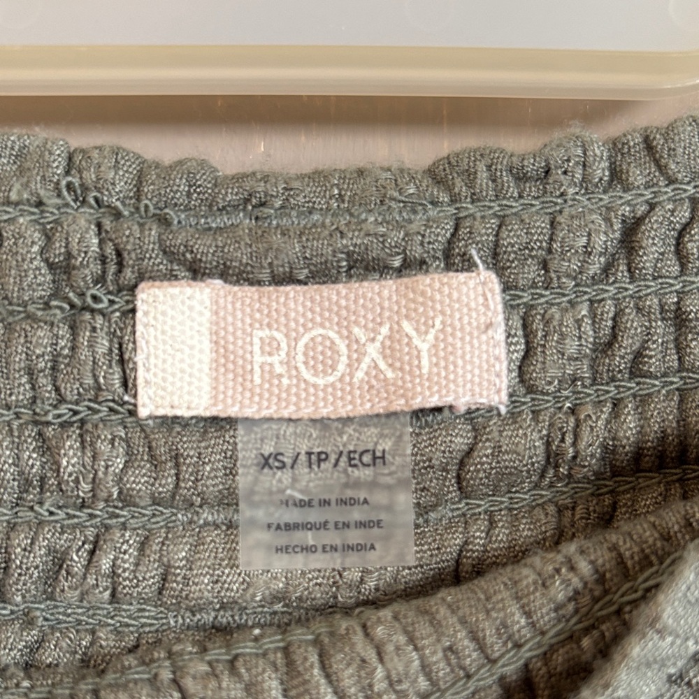 Roxy Green Soft Knit Oceanside Beach Flowy Pocketed Wide Leg Ankle Pants Size XS - Picture 3 of 10